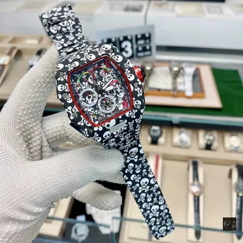 2023 Vrh RM Luksuzni Luksuzni kakovosti AAA Vojaške Vina Sod Moške gledajo 6-pin Teče drugi quartz Reloj Hombre Watch