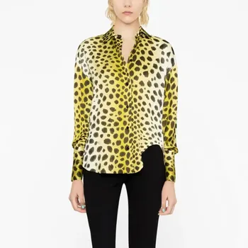 2023 Zgodaj Jeseni Nova ženska Majica Y2k Gradient Barve Leopard Natisniti Moda Temperament Priložnostne Peplum Priložnostne Bluzo Vrhovi