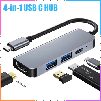 4 V 1 USB Tip C Hub kartica z 4K 30Hz HDMI je Združljiv Multiport Card Reader USB3.0 Tf Pd Video Multi Vrata Ada