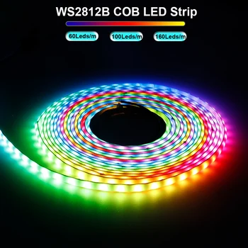 5 WS2812B Posamično Naslovljive COB LED Trak 60 100 160Led/M Visoko Gostoto Prilagodljiv 5 mm/10 mm WS2812 Smart slikovnih Pik COB Svetlobe