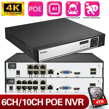 6CH 10CH POE NVR Mini 4K/8MP/5MP/1080P Video Snemalnik 8Channel Motion Detect P2P Za IP Kamere CCTV Sistema Nadzora Varnosti