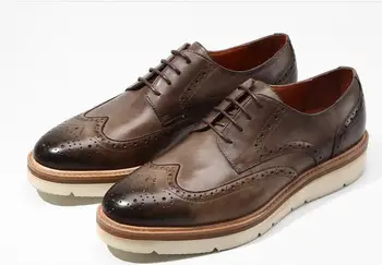 Anglija Slog Derby čevlji za moške Ročno Brogue čevlji Pravega Usnja Retro Vklesan Moški čevlji Čipke casual Moški čevlji