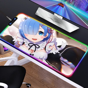 Anime Re Nič Rem Emilia RGB Gaming Pripomočki Mausepad Mouse Pad Igralec za Mizo Mat Mousepad Tipkovnice Računalnika LED Mause Pad 