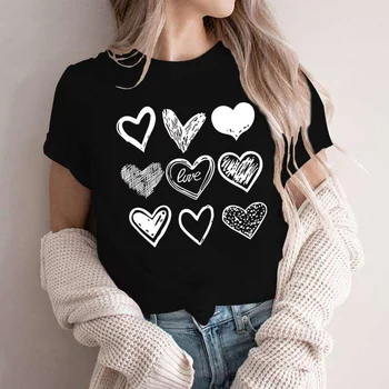 BIANYILONG blagovne znamke poletje ženske T-shirt moda smešno Valentinovo, ljubezen kratka sleeved natisnjena okoli vratu priložnostne svoboden vrh