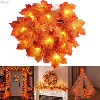 Božično Dekoracijo Umetnih Maple Leaf Listi LED Luči Niz Luč Garland notranje Stranke Halloween Zahvalni DIY Rekviziti