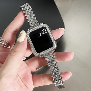 Diamantno Zapestnico za Apple Watch 49 MM Trak Primeru 45mm 41mm Za iWatch serije 8 7 6 5 4 MP 44 mm 40 mm nerjaveče jeklo, Kovinski trak