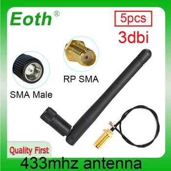 EOTH 5pcs 433mhz antena 3dbi sma moški lora is modul lorawan sprejemnik signala antene ipex 1 SMA ženski podaljšek Podaljšek