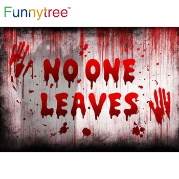 Funnytree Halloween Grozno, Nihče Ne Zapusti Stranko Luči Duha Realne Krvi Prstnih Odtisov Steno Zombi Photobooth Ozadju
