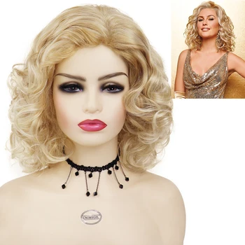 GNIMEGIL Kratek Sintetičnih Lasulj za Ženske Blond Lasuljo z Šiška Naravno Kodraste Lase Cosplay Kostum Lady Lasuljo Dolly Parton Kratek Lasuljo