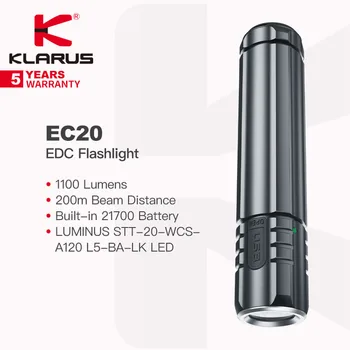 Klarus EC20 Prenosni EOS Bliskavico vgrajena Polnilna 21700 Baterije, 1100 Lumnov 200m Žarek Razdalja, za Kampiranje, Dnevno Uporabo
