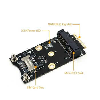 M. 2 Wifi Adapter Mini PCIE Brezžično Omrežno Kartico za M2 NGFF Tipko A+E za Kartico Wifi, Raiser z Režo za Kartico SIM