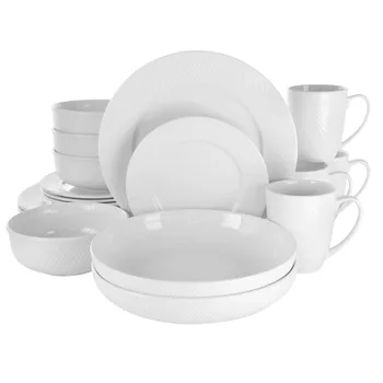 Maisy 18 Kos Krog Porcelan Servis Komplet v Beli barvi, ki Služijo Ware Kuhinja Jed Večerja Plošče