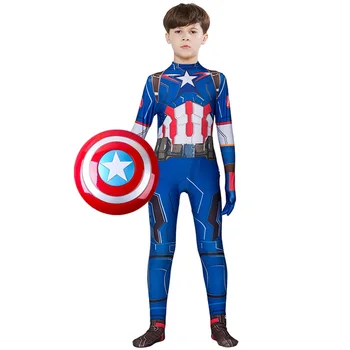 Marvel Superheroj Captain America Kostum Ščit Otroci Bodysuit Jumpsuit Avengers Steve Rogers, Cosplay Halloween Kostum
