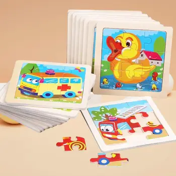 Montessori Izobraževalne Igrače za Otroke Darila: 11X11CM Otroci Lesenih Uganke Cartoon Živali Prometa Tangram Lesa Puzzle