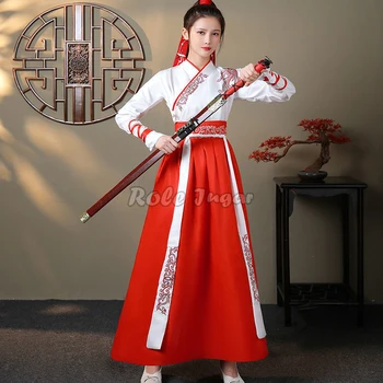 Moški Ženske Vezenje Tradicionalni Kitajski Krilo + Kimono Vrhovi Odraslih Hanfu Chineses Folk Dance Performance Borilne hanfu