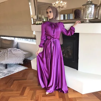 Muslimanske Ženske Satenasto Obleko Maxi Eid Ramadana Islamska Oblačila Dubaj Turčija Abaya Tam Kaftan Arabski Haljo Abayas Večer Stranka Obleke Caftan