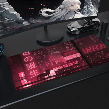 Neon Mesto Gaming Mousepad Japonski Roza Desk Mat Toky Ulica Podaljša Anime Miška Ploščica Tipkovnica Deskmat za Igralce Umetnosti Playmat
