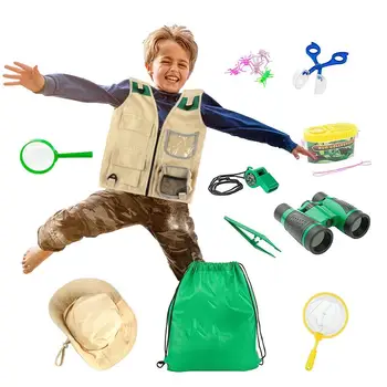 Novo Otroci Outdoor Explorer Komplet Outdoor Adventure Kampiranje Igrače Za Otroke Tovora Telovnik Klobuk Nastavite Explorer Kostum Kaki Igranje Oblačila