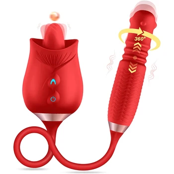 Obračanje Rose Vibrator Thrusting Dildo Jezika Lizanje Stimulator Klitoris Nastavek Vaginalne Z Vibriranjem Analni Čep Igrača Ženske