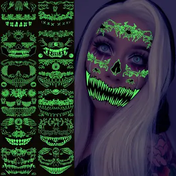 Počitnice Tattoo Nalepke Smešno Halloween Sij-V-Temno Nepremočljiva Sweatproof Obraz Tatoo
