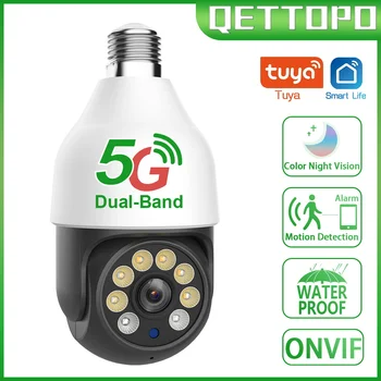 Qettopo 4MP 5G WiFi Žarnice nadzorna Kamera Vodotesna Barvna Nočno Vizijo Brezžična Varnost PTZ Kamere E27 Vmesnik Tuya