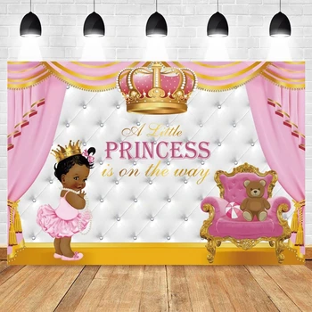 Roza Zavese Vzglavja Zlato Krono Kraljevsko Stol Newborn Baby Tuš Princesa Rojstni Dan Ozadje Fotografije Za Ozadje Photozone