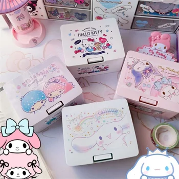 Sanrio Anime Hello Kitty Pritisnite Polje Srčkan Risanka Cinnamonroll Dekle Šminka Kozmetika Škatla Za Shranjevanje Element Namizja Škatla Za Shranjevanje