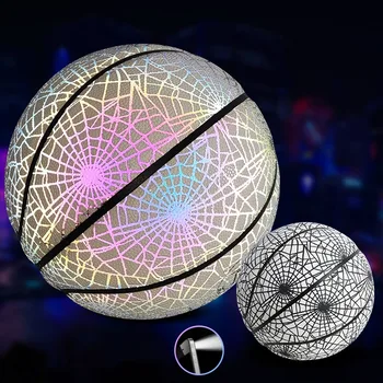 Standardne Velikosti 7 Košarka Odraslih Noč Igre Svetloba Up Žogo Mehko PU Usnja, ki so odporni na Obrabo, Holografski Reflektivni Košarka