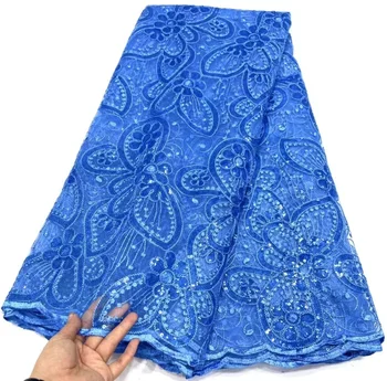Težka Ročno Bleščica Čipke Tkanine Luksuzni Poročne Baby Blue Enbroidery Afriške Čipke Francoski Til Poroka Za Večer Stranka Obleko