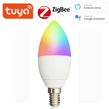 Tuya Zigbee 3.0 Smart Sveče Žarnice Z Alexa googlova Domača stran Glasovni Nadzor RGBCW 5W LED Žarnico Zatemniti Pametni Dom Nočne Luči Žarnice
