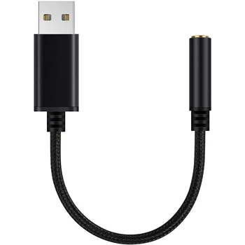 USB 3,5 mm Priključek za Slušalke Avdio Adapter za Zunanji Stereo zvočna Kartica za PC, Laptop,za PS4,za Mac, Itd. (Za 0,6 Noge,Črna)