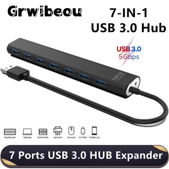 USB Hub 7 Vrat USB 3.0 Hub Adapter 5Gbps USB Razdelilnik USB 3.0 2.0 Expander Več Vrat, Glava Zvezdišče USB Računalniške Opreme