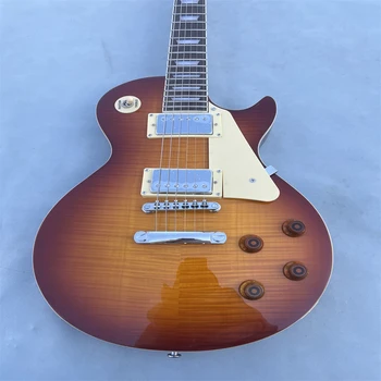 Visok Standard kakovosti 6 strune za električno kitaro, Plamen LP električna kitara, Rjava električna kitara Chrome Strojne opreme Brezplačna dostava