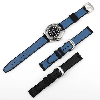 Watchproof Črna Modra Watchband Gume Obroč Silikonski&Usnje Watch Band 20 mm 22 mm Watch Trak