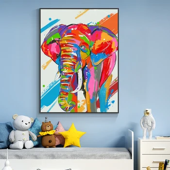YIQING Povzetek Pisani Slon, Oljna slika 100% Ročno Poslikane Ročno Živali Platno Wall Art Za otroška Soba Doma Dekor