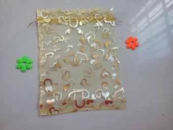 zlato srce organza vrečke 20x30cm 500pcs nakit embalaža zaslon vrečke za darila vrvico vrečko vrečka nakit vrečko za zapestnice