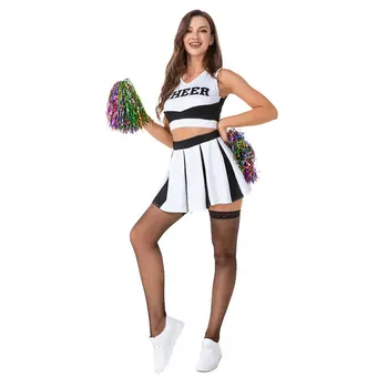 Ženska Navijačica Kostum Obleko Šolarka Cheerleading Šola Dekleta Cosplay Clubwear Obreži Zgoraj Z Mini Nabrano Krilo Pompoms
