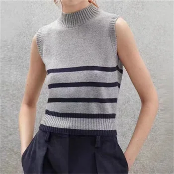 Ženski pulover 2023 Jeseni Nove korejske Modne Kontrast Trak za Ženske Puloverju Visoke Kakovosti Kašmir Tank Top y2k Pletenine Telovnik